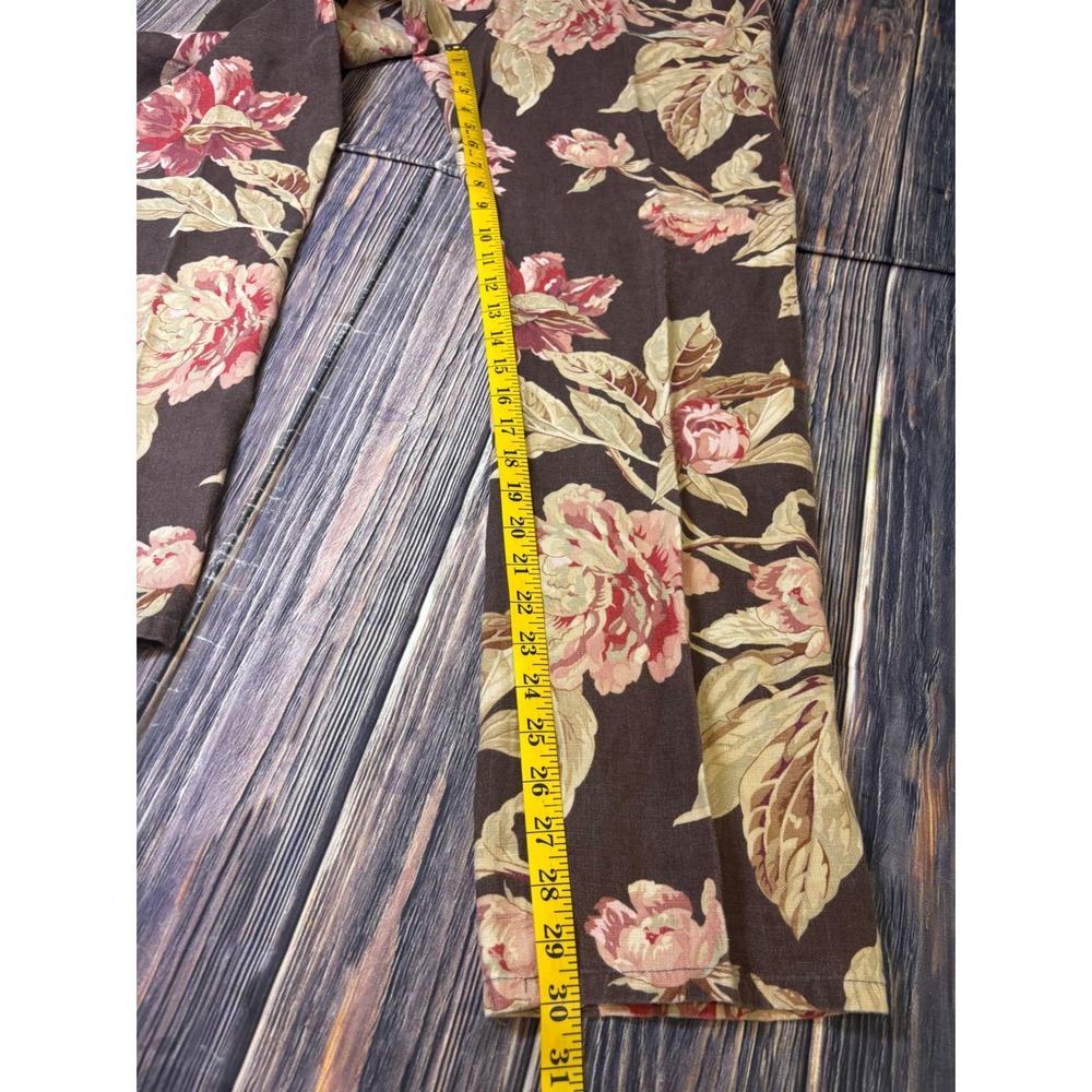 Lauren Ralph Lauren Linen Pants Womens 10 Brown Pink Floral High Rise Straight - Picture 5 of 13